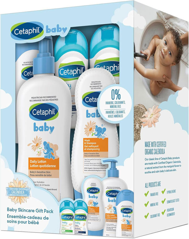 CETAPHIL - Coffret cadeau pour bébé – Essentiels de soins de la peau pour bébé – Sans paraben, colorant et huile minérale, 3 pièces