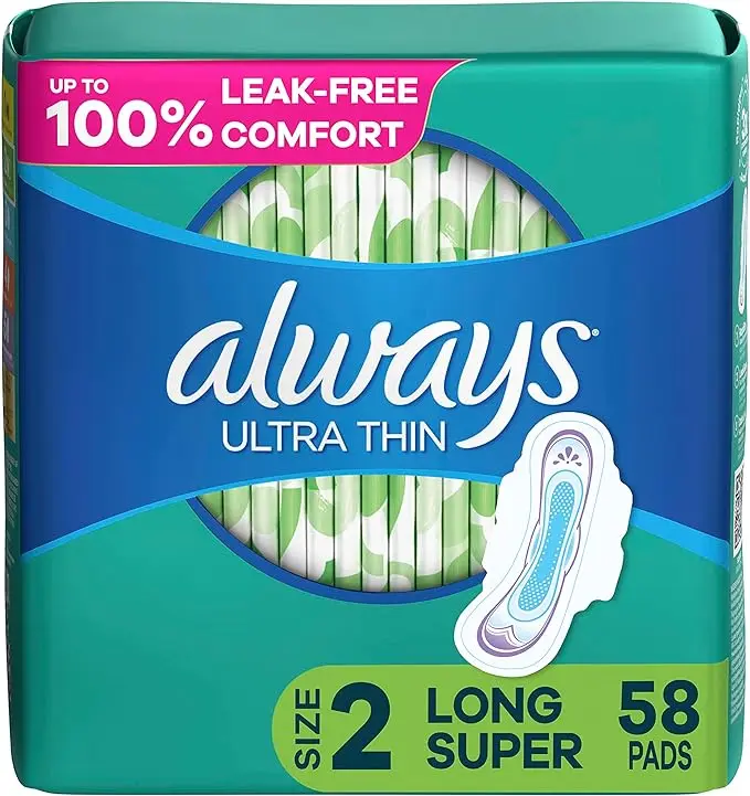 ALWAYS - Lot de 58 coussinets ultra fins pour femme, longs et super absorbants avec des ailes, taille 2