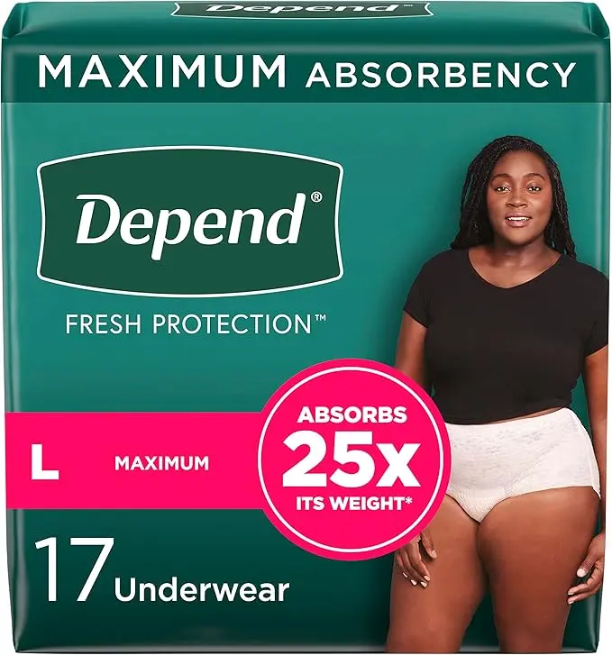 DEPEND - Sous-vêtements Fresh Protection pour femmes pour incontinence,  Taille L, absorption maximale