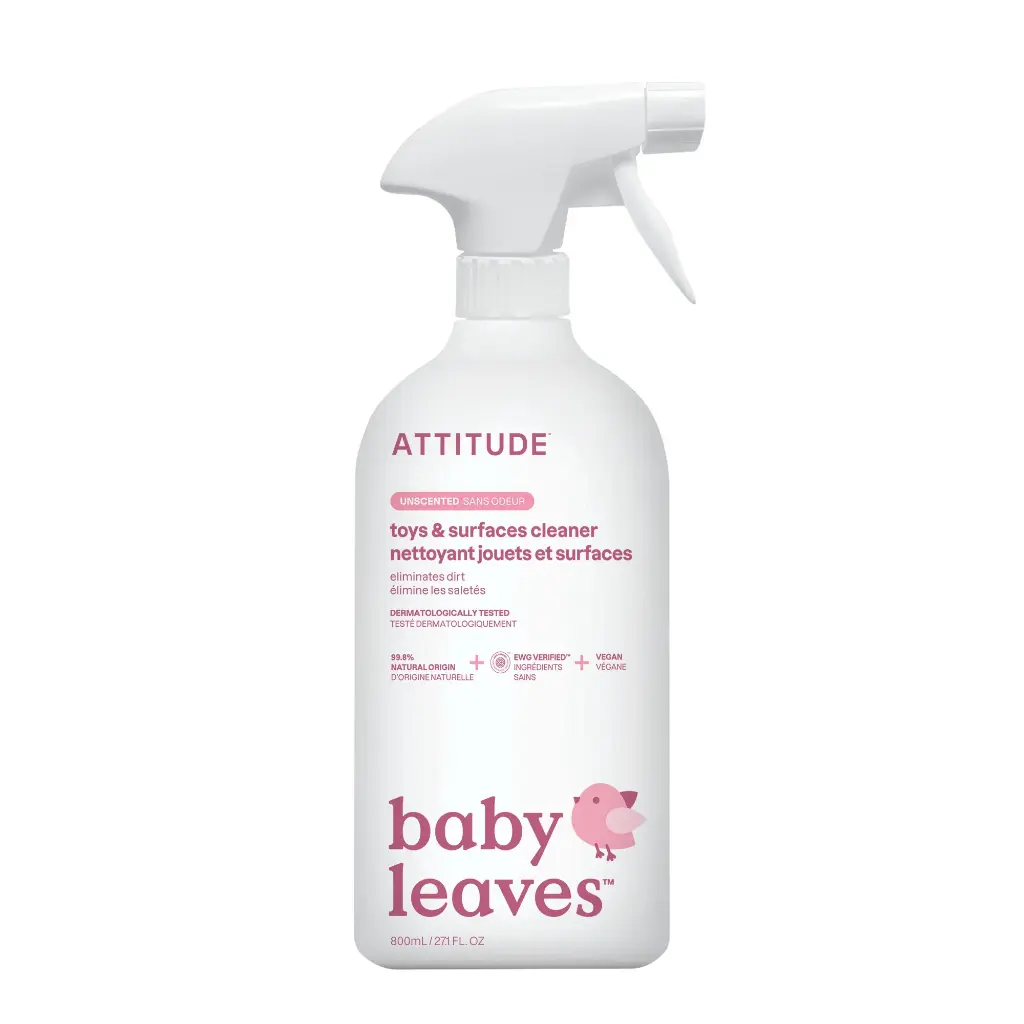 ATTITUDE - Nettoyant pour jouets et surfaces, produits multi-surfaces vérifiés EWG, végétalien, spray de nettoyage polyvalent d'origine naturelle, non parfumé