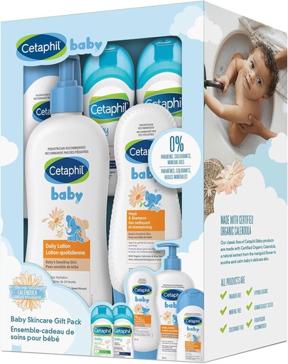 CETAPHIL - Coffret cadeau pour bébé – Essentiels de soins de la peau pour bébé – Sans paraben, colorant et huile minérale, 3 pièces