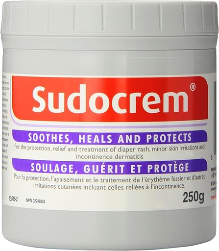 SUDOCREM - Crème pour érythème fessier pour bébé, apaise, guérit et protège, soulage et traitement de l'érythème fessier, crème à l'oxyde de zinc – 250 g
