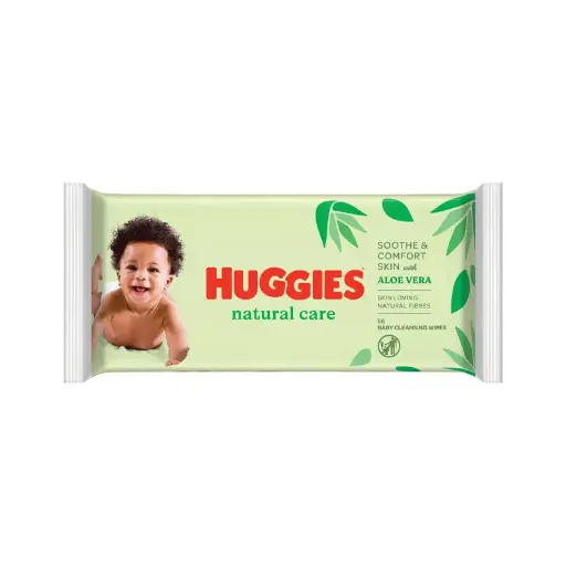 HUGGIES Lingettes Natural Care Bébé Apaisantes & Réconfortantes à l'Aloe Vera - 56 lingettes