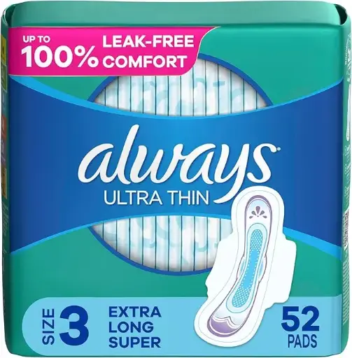 ALWAYS - Lot de 52 coussinets ultra fins pour femme, taille 3, extra longs et super absorbants avec ailes