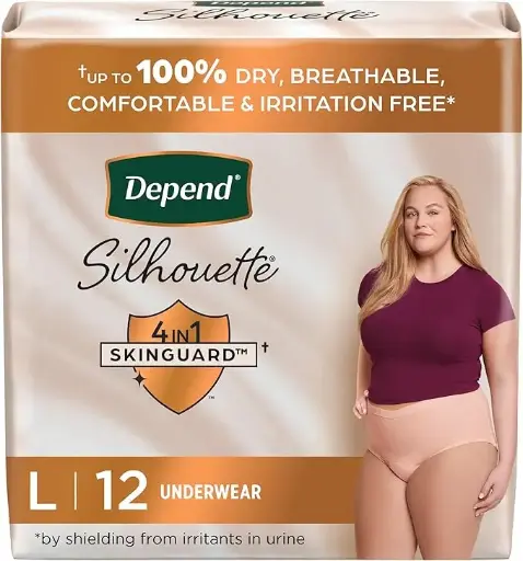 DEPEND - Silhouette Lot de 12 sous-vêtements d'incontinence et post-partum pour femme, grande capacité d'absorption maximale